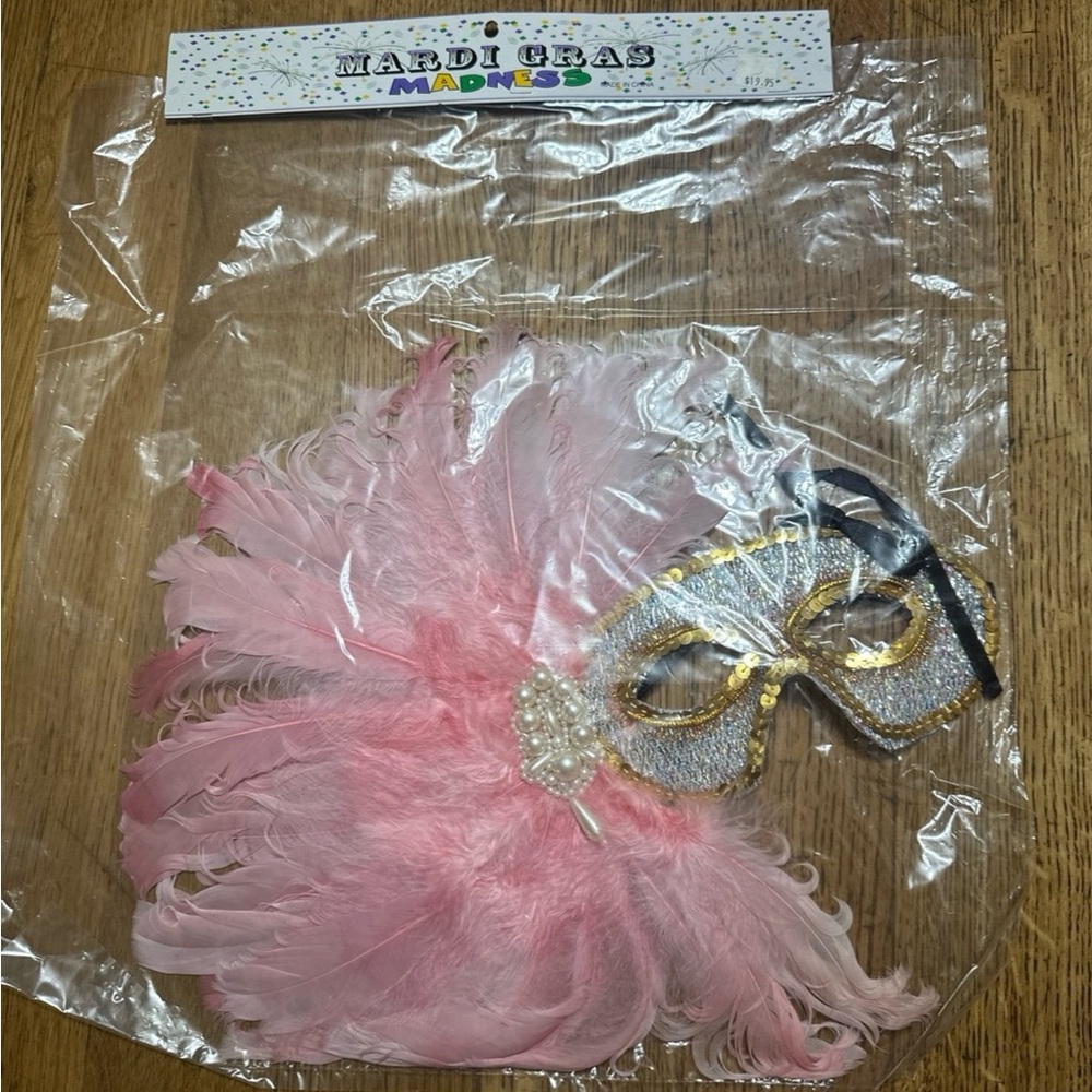 Pink and Gold Feather Mask